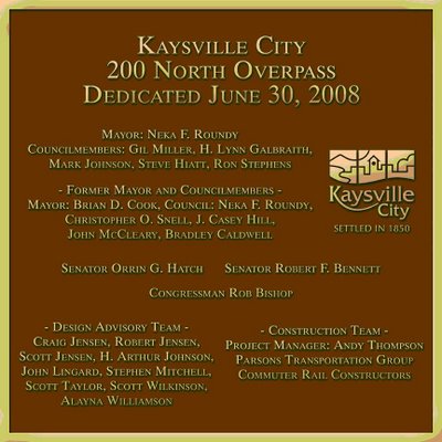 Kaysville City Bridge Plaque